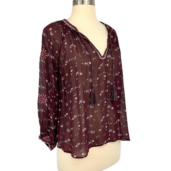 Ulla Johnson Lida Blouse Top Maroon Floral Silk Chiffon V-Neck Size 2 S Sheer - Picture 11 of 14